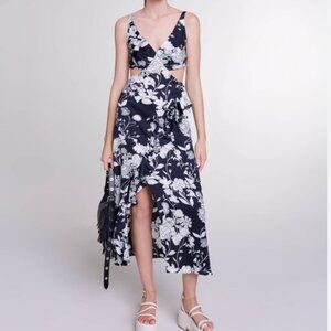 Maje Cut Out Floral Midi Dress